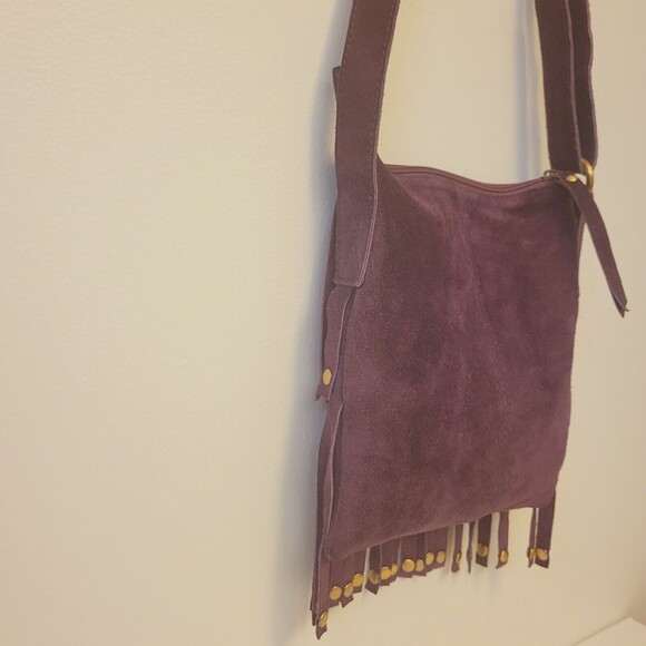 Bohemian Tikka Cow Suede Leather Purple Women Crossbody Bag - Picture 6 of 10